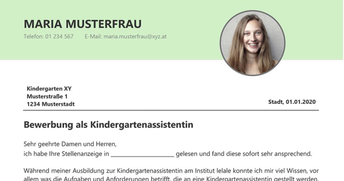  Foto zu Bewerbungsschreiben KindergartenassistentIn 